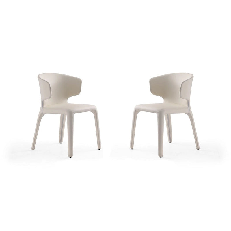 Cream Faux Leather Dining Chairs with Metal Frames, Set of 2