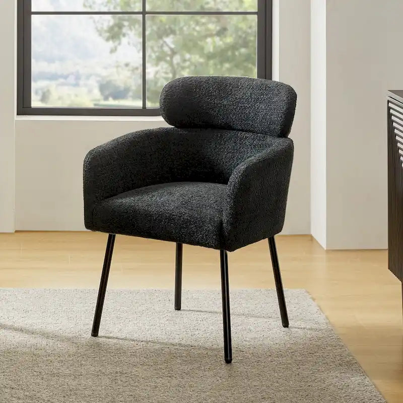 Bouclé Upholstered Dining Chair with Adjustable Metal Feet