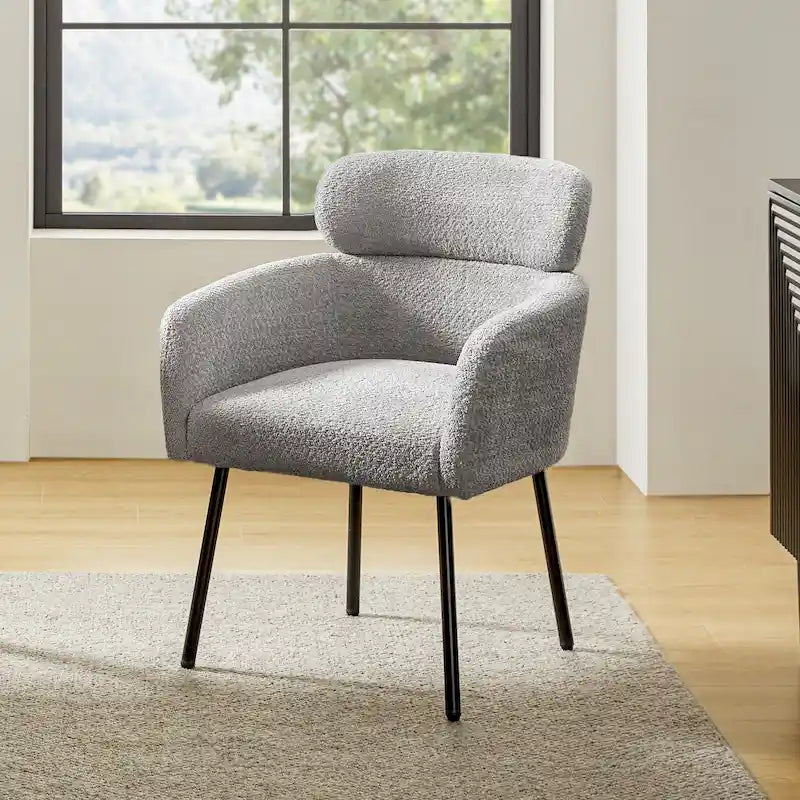 Bouclé Upholstered Dining Chair with Adjustable Metal Feet