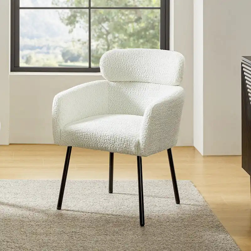 Bouclé Upholstered Dining Chair with Adjustable Metal Feet