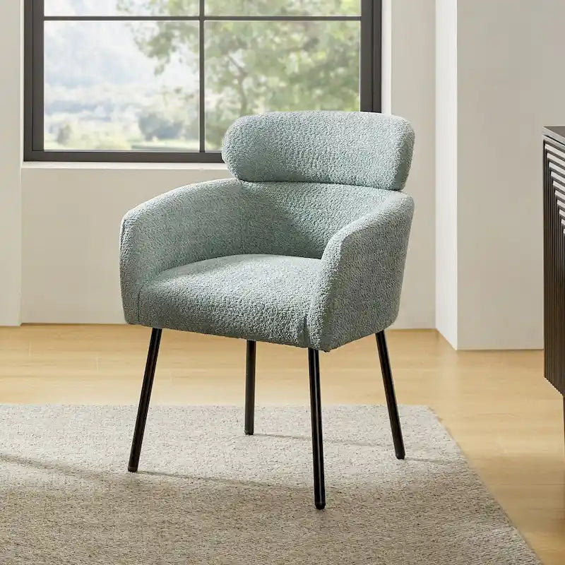 Bouclé Upholstered Dining Chair with Adjustable Metal Feet