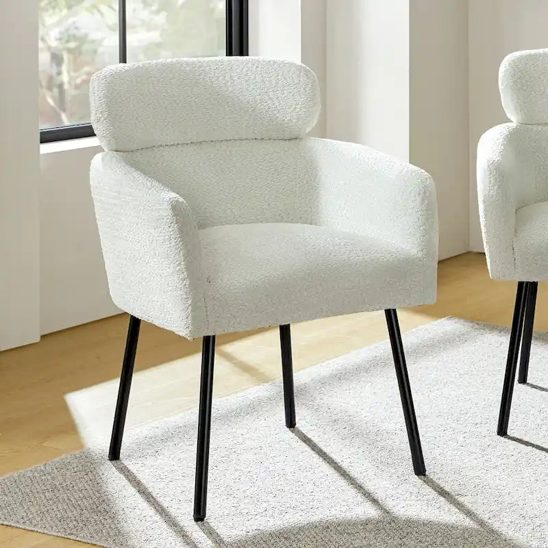 Bouclé Upholstered Dining Chair with Adjustable Metal Feet