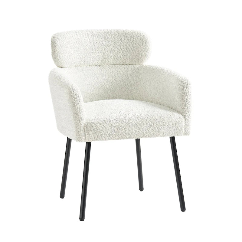 Bouclé Upholstered Dining Chair with Adjustable Metal Feet