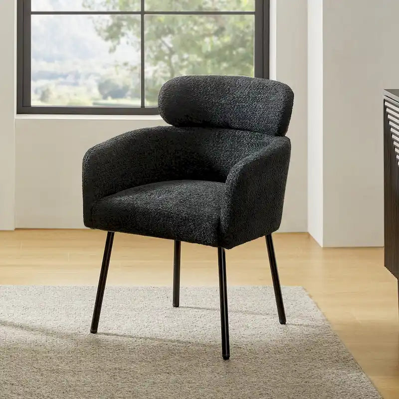 Bouclé Upholstered Dining Chair with Adjustable Metal Feet
