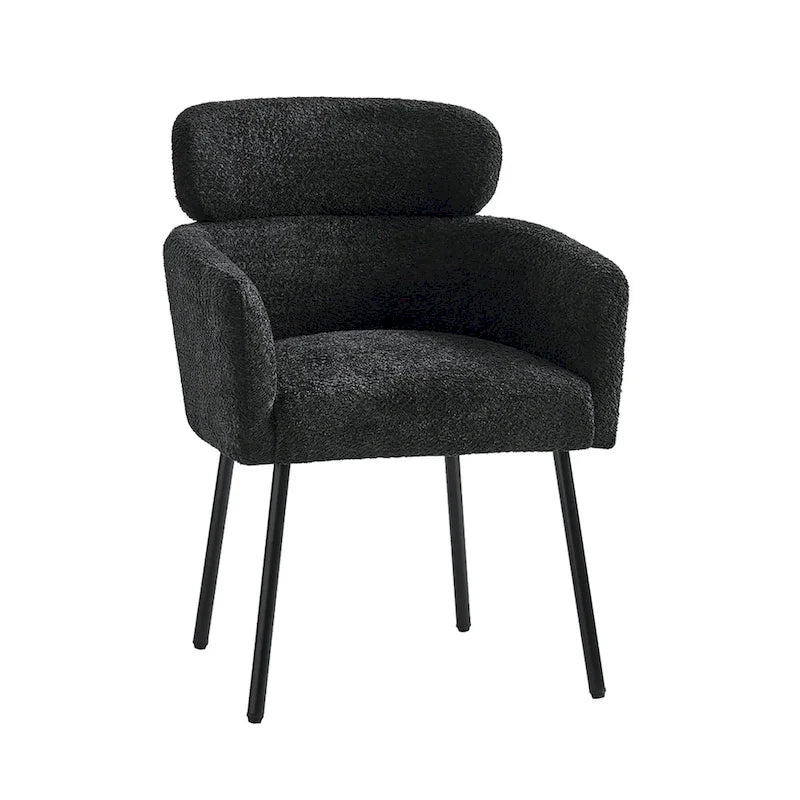 Bouclé Upholstered Dining Chair with Adjustable Metal Feet