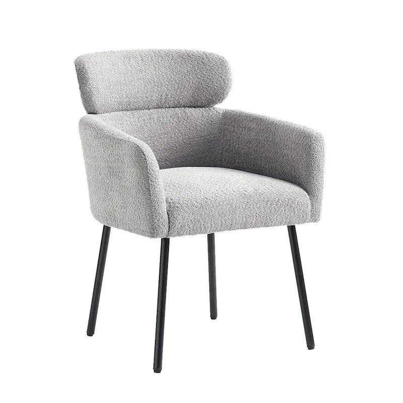 Sedia da pranzo imbottita in bouclé con piedini metallici regolabili