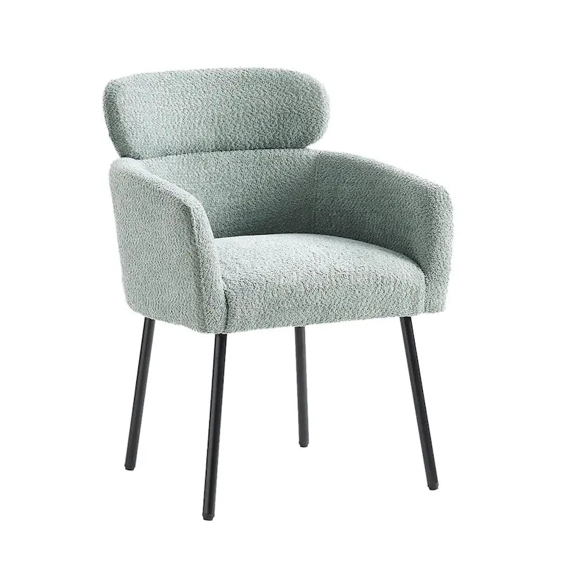 Sedia da pranzo imbottita in bouclé con piedini metallici regolabili