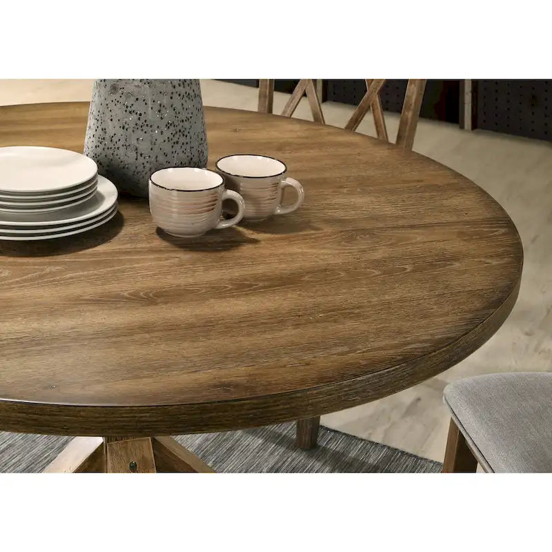 Round Cross-Buck Base Dining Table