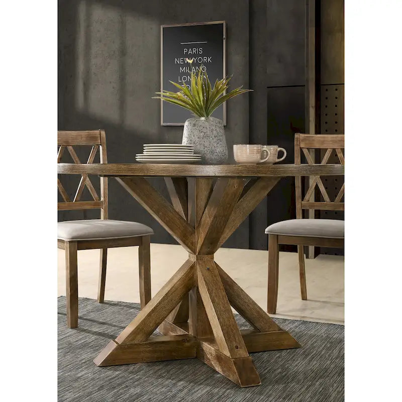 Round Cross-Buck Base Dining Table