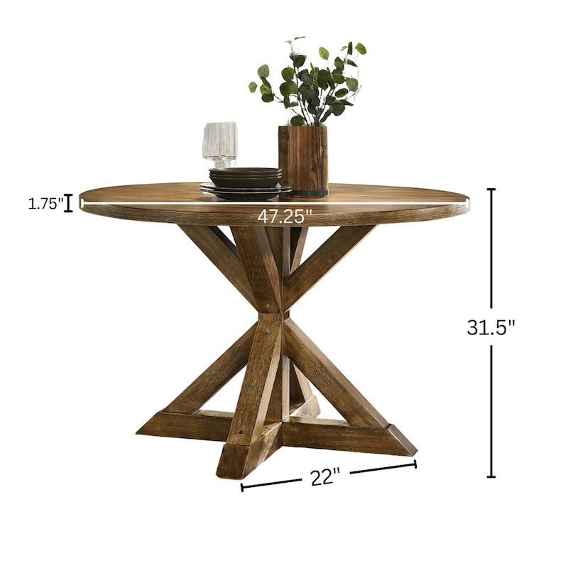 Round Cross-Buck Base Dining Table