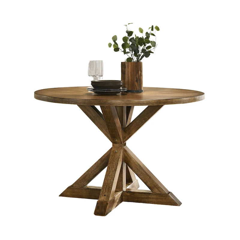 Round Cross-Buck Base Dining Table