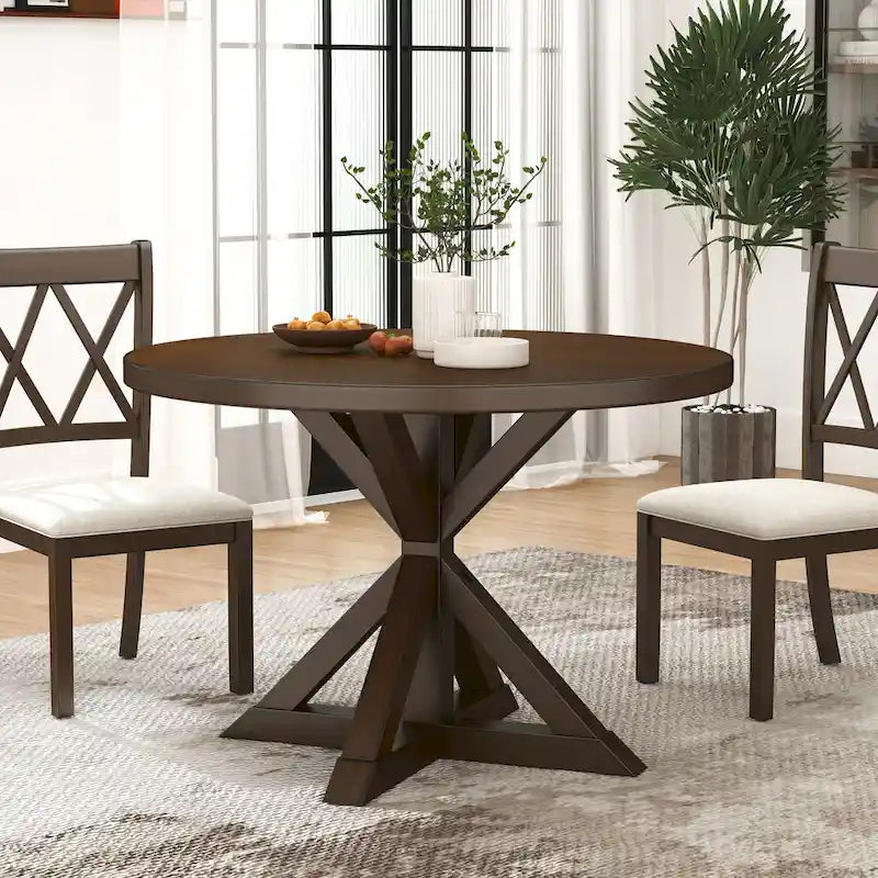 Round Cross-Buck Base Dining Table