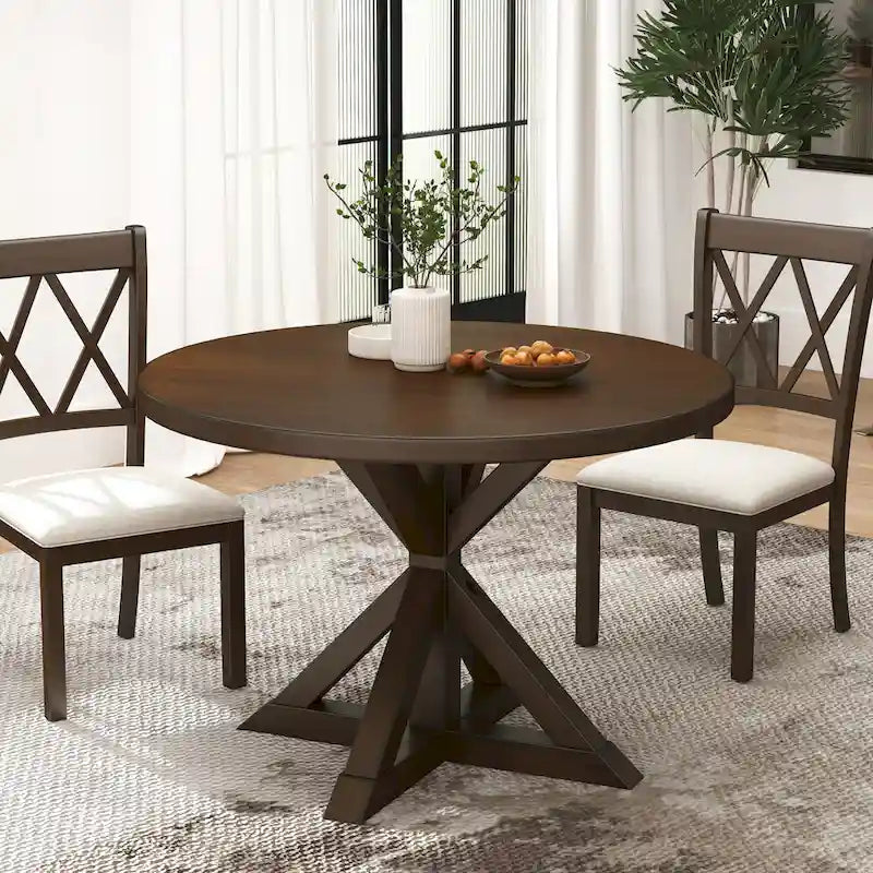 Round Cross-Buck Base Dining Table