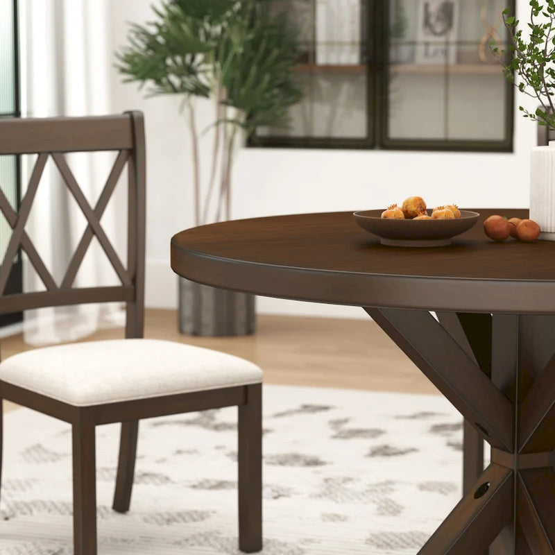 Round Cross-Buck Base Dining Table