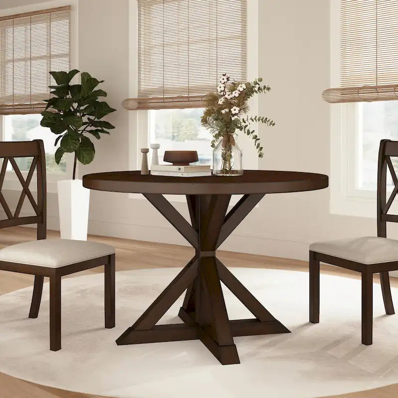 Round Cross-Buck Base Dining Table