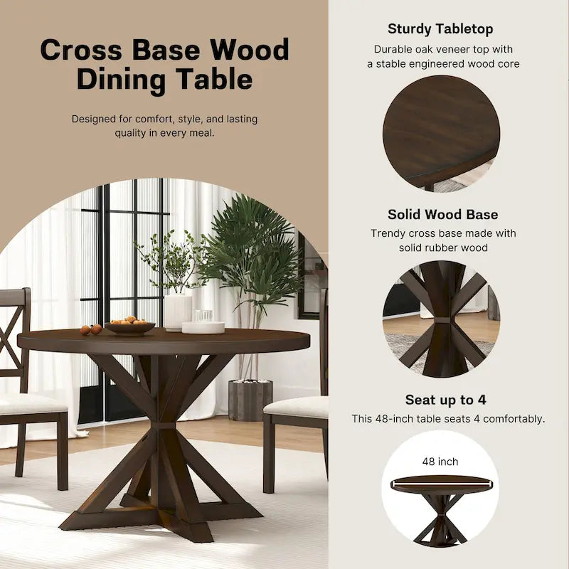 Round Cross-Buck Base Dining Table