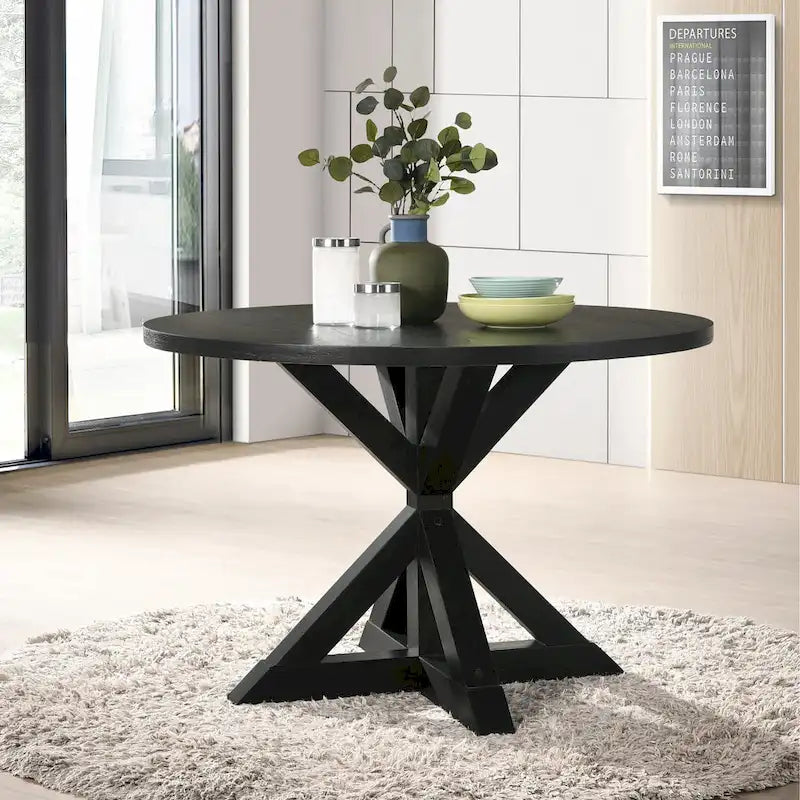 Round Cross-Buck Base Dining Table