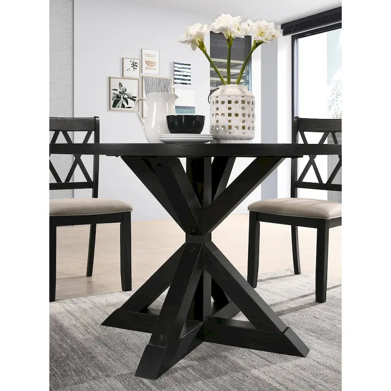 Round Cross-Buck Base Dining Table