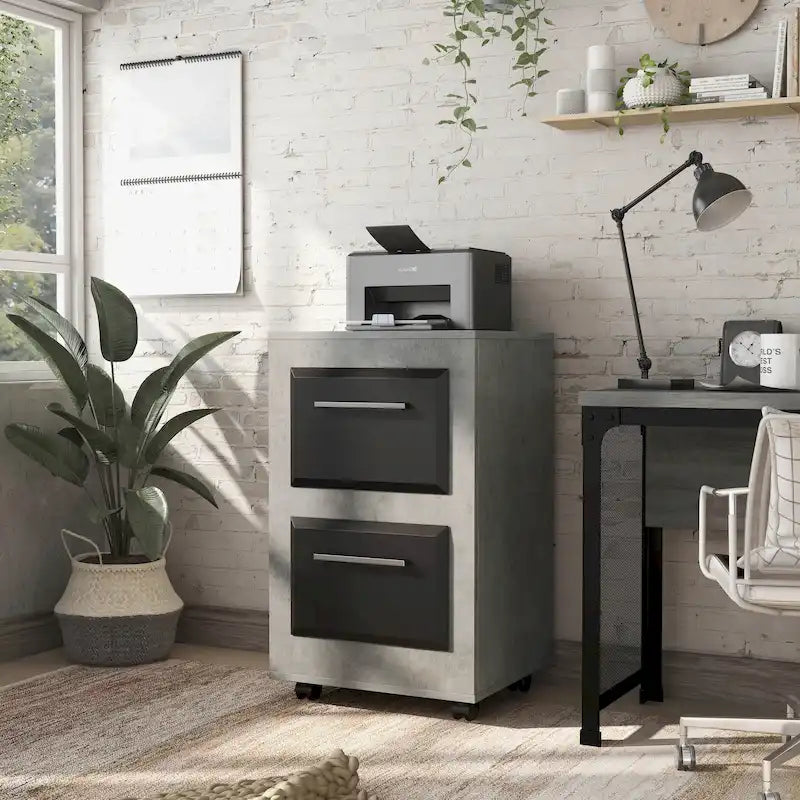 Two-Drawer Mobile File Cabinet with Iron Bar Pulls
