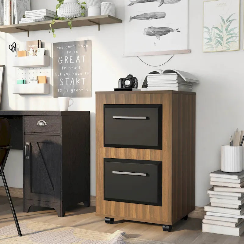 Two-Drawer Mobile File Cabinet with Iron Bar Pulls