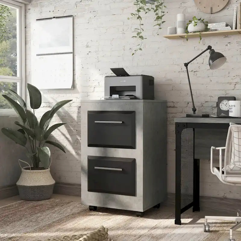 Two-Drawer Mobile File Cabinet with Iron Bar Pulls