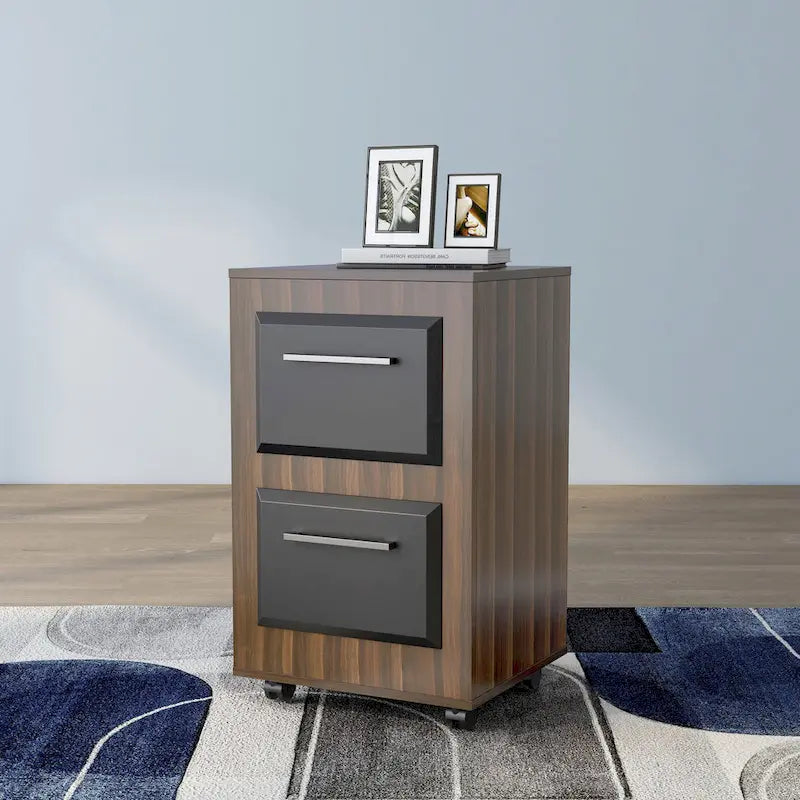 Two-Drawer Mobile File Cabinet with Iron Bar Pulls
