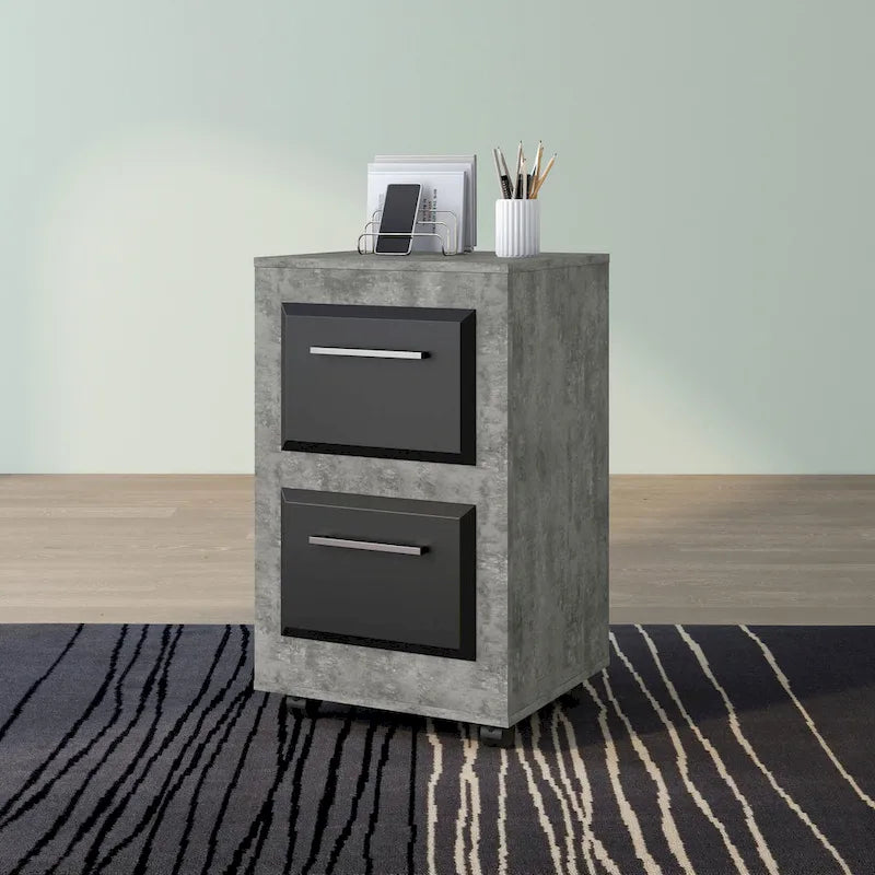 Two-Drawer Mobile File Cabinet with Iron Bar Pulls