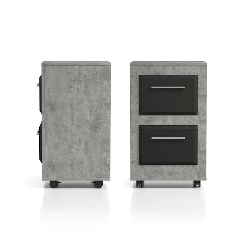 Two-Drawer Mobile File Cabinet with Iron Bar Pulls