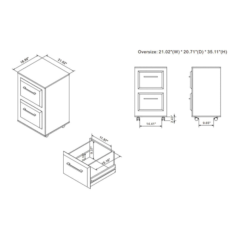 Two-Drawer Mobile File Cabinet with Iron Bar Pulls