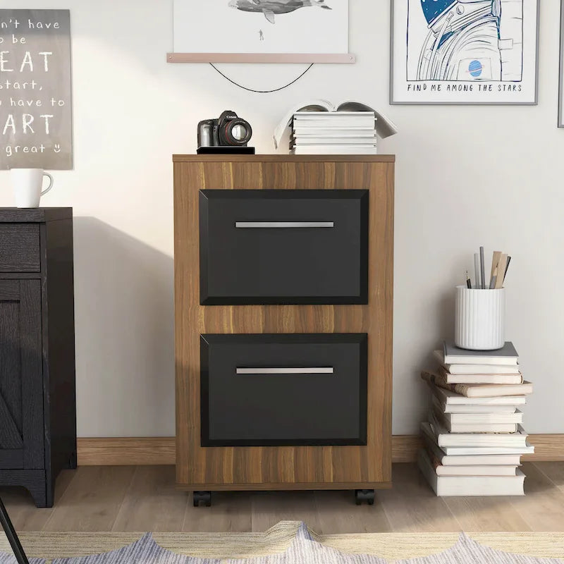 Two-Drawer Mobile File Cabinet with Iron Bar Pulls