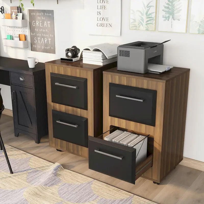 Two-Drawer Mobile File Cabinet with Iron Bar Pulls