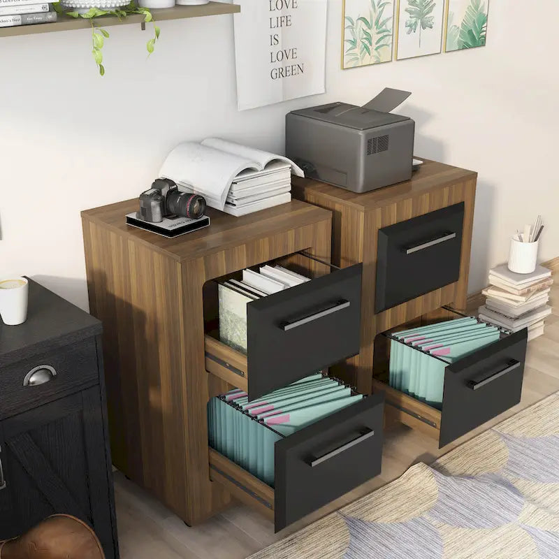 Two-Drawer Mobile File Cabinet with Iron Bar Pulls