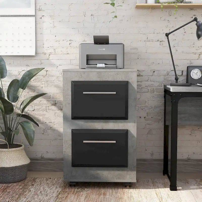 Two-Drawer Mobile File Cabinet with Iron Bar Pulls
