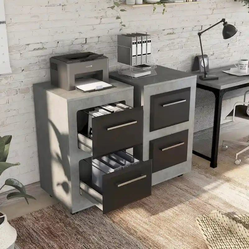 Two-Drawer Mobile File Cabinet with Iron Bar Pulls