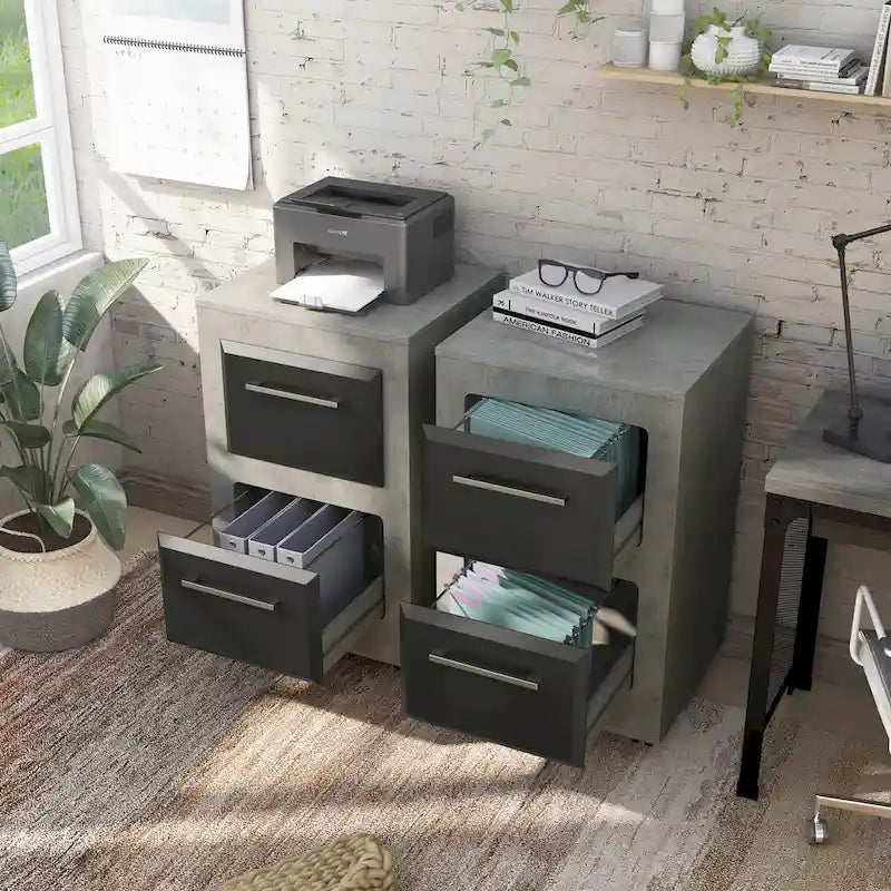 Two-Drawer Mobile File Cabinet with Iron Bar Pulls