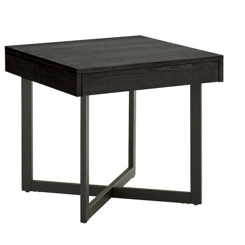 Wood-Finish End Table with Drawer and Metal Base