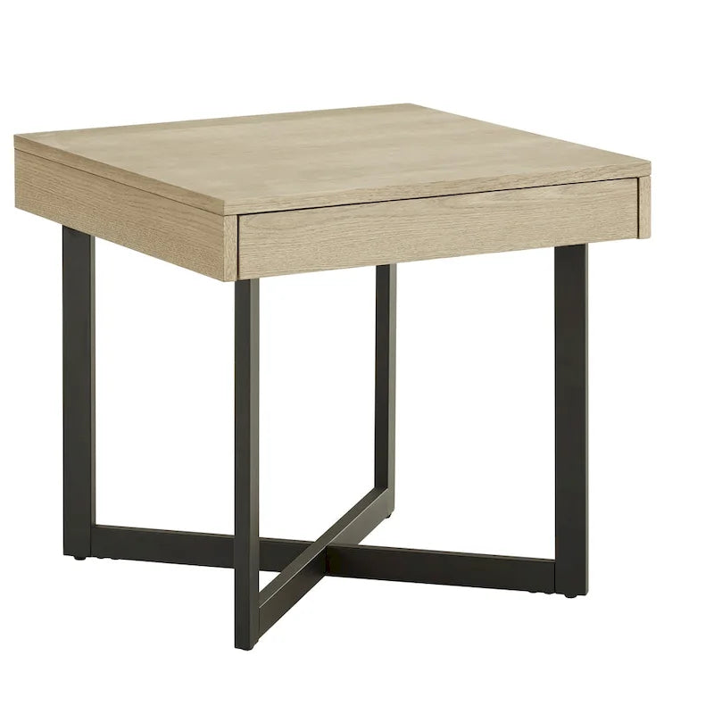 Beistelltisch in Holzoptik mit Schublade und Metallgestell