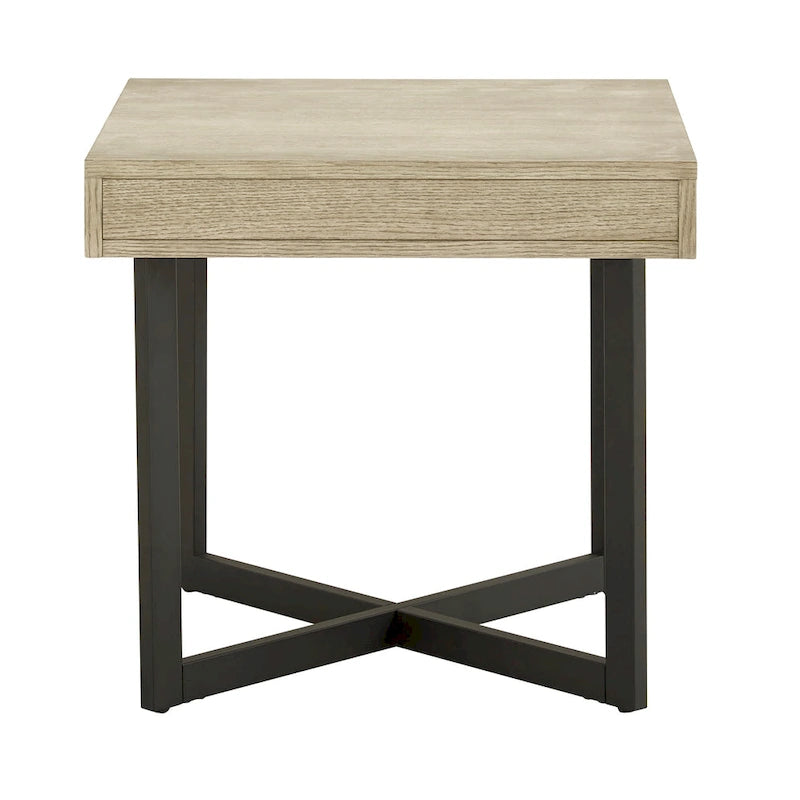 Beistelltisch in Holzoptik mit Schublade und Metallgestell