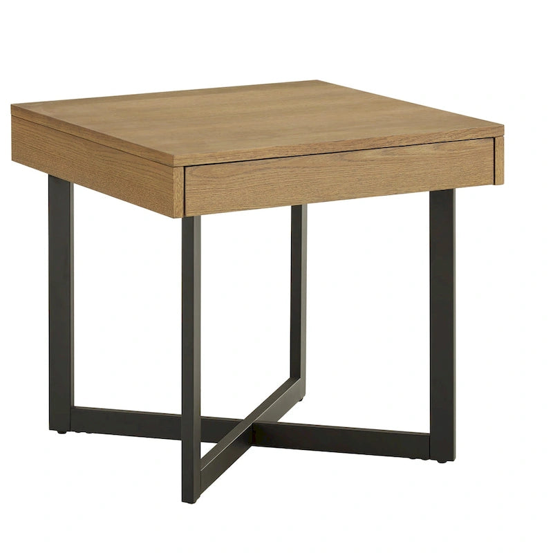 Beistelltisch in Holzoptik mit Schublade und Metallgestell