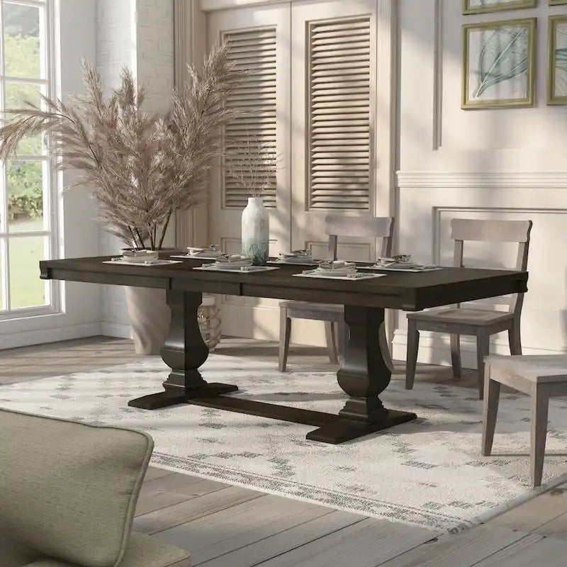Espresso Wood Expandable Dining Table with Trestle Base
