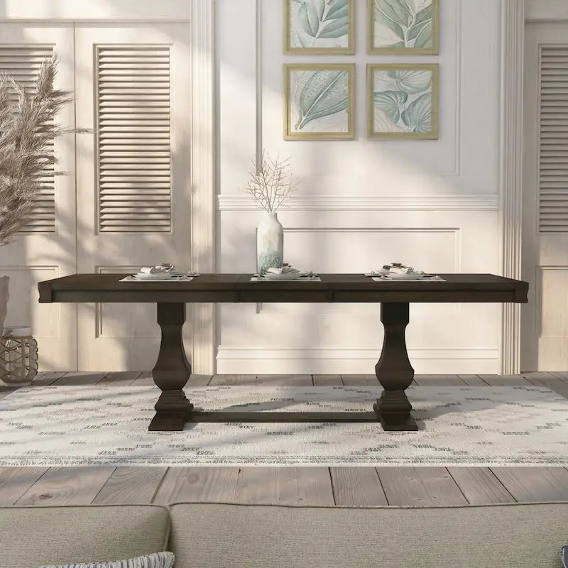 Espresso Wood Expandable Dining Table with Trestle Base