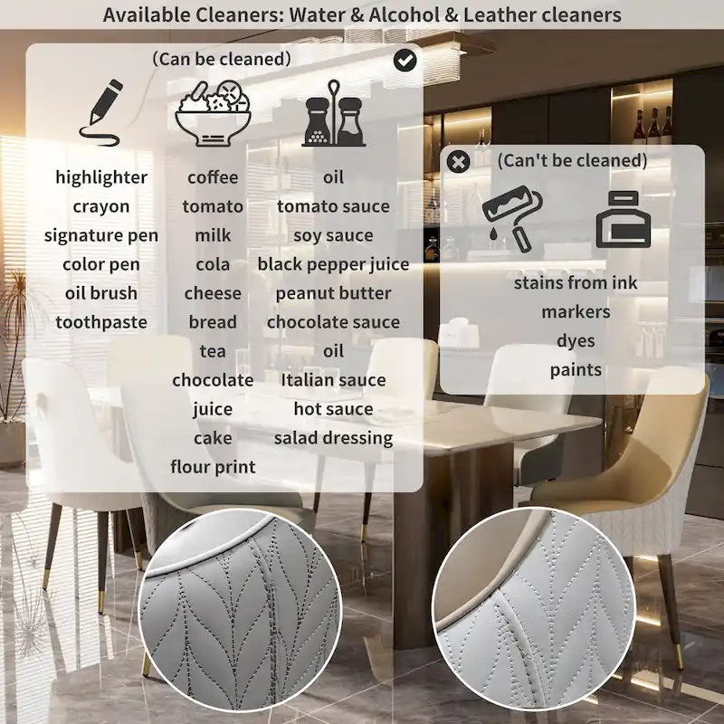 Microfiber Faux Leather Dining Chairs with Metal Legs, Set of 2