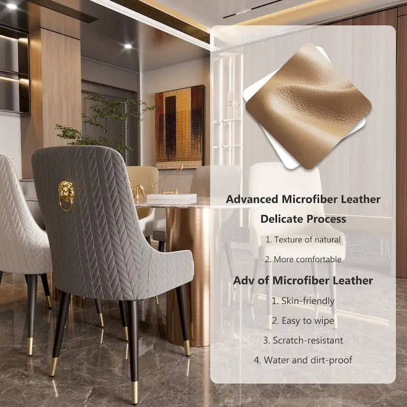 Microfiber Faux Leather Dining Chairs with Metal Legs, Set of 2