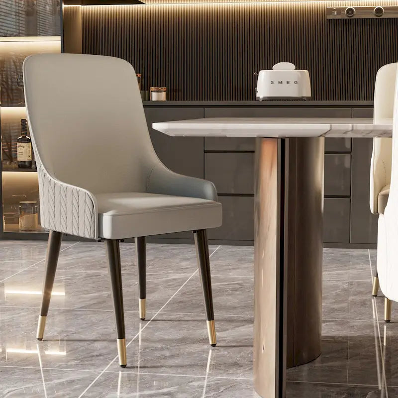 Microfiber Faux Leather Dining Chairs with Metal Legs, Set of 2