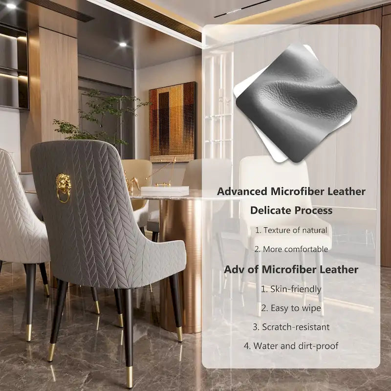 Microfiber Faux Leather Dining Chairs with Metal Legs, Set of 2