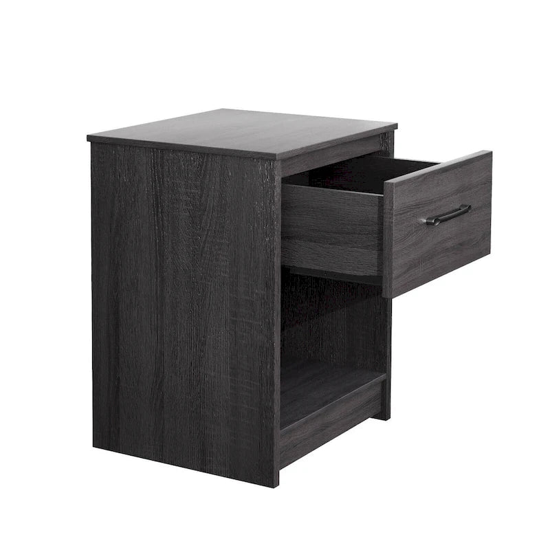 Houten nachtkastje met lade en open opbergplank
