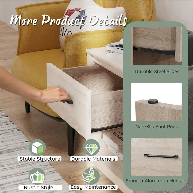 Houten nachtkastje met lade en open opbergplank
