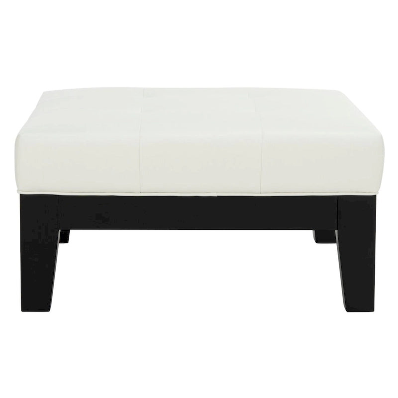 Off-White Bicast Leather Square Ottoman with Quilted Top