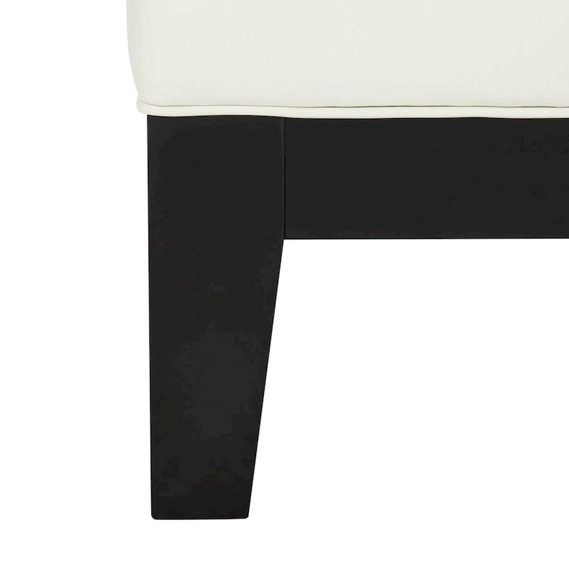 Quadratischer Hocker aus cremefarbenem Kunstleder mit Steppbezug