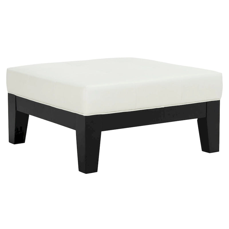 Quadratischer Hocker aus cremefarbenem Kunstleder mit Steppbezug